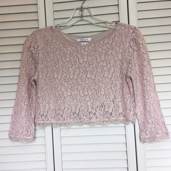 ARITZIA Babaton Stuart Lace Cropped Blouse in Rose Nude, Size XXS - Picture 1 of 12